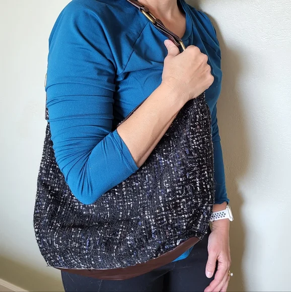 CLOSET BLOWOUT!   💖 LOFT Tweed Hobo Shoulder Bag with Vegan Leather - Picture 6 of 6